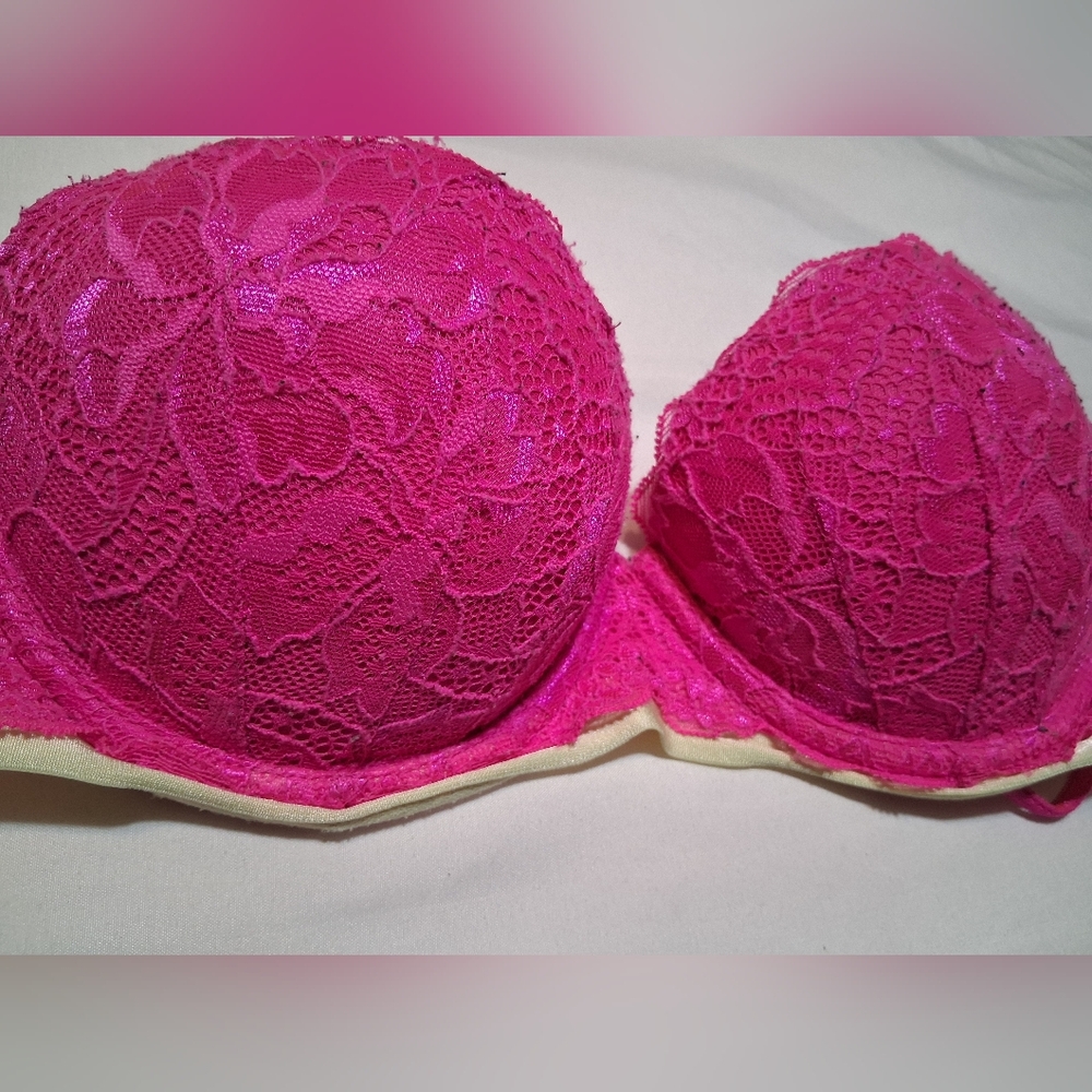 Victoria’s Secret PINK Lace Push-Up Bra - Hot Pink /  Fuchsia - 34B - Picture 6 of 8